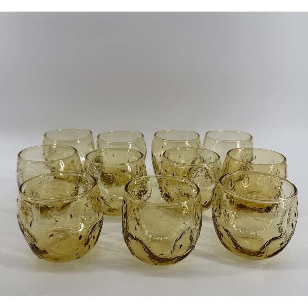 VNTG MCM Amber Bubble Glass Tumblers Set Of 11‎ Hand Blown Seed Glass Drinkware